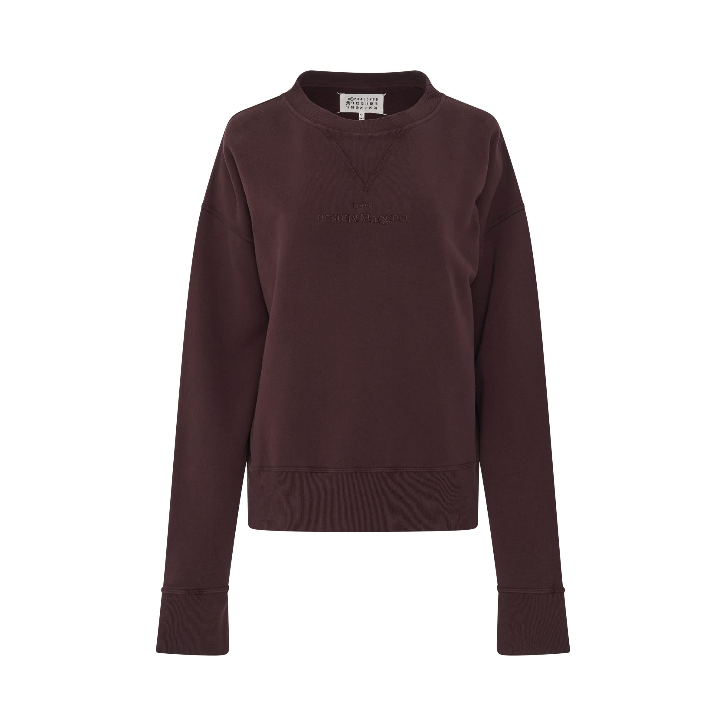 Upside Down Logo Cotton Sweatshirt in Burgundy