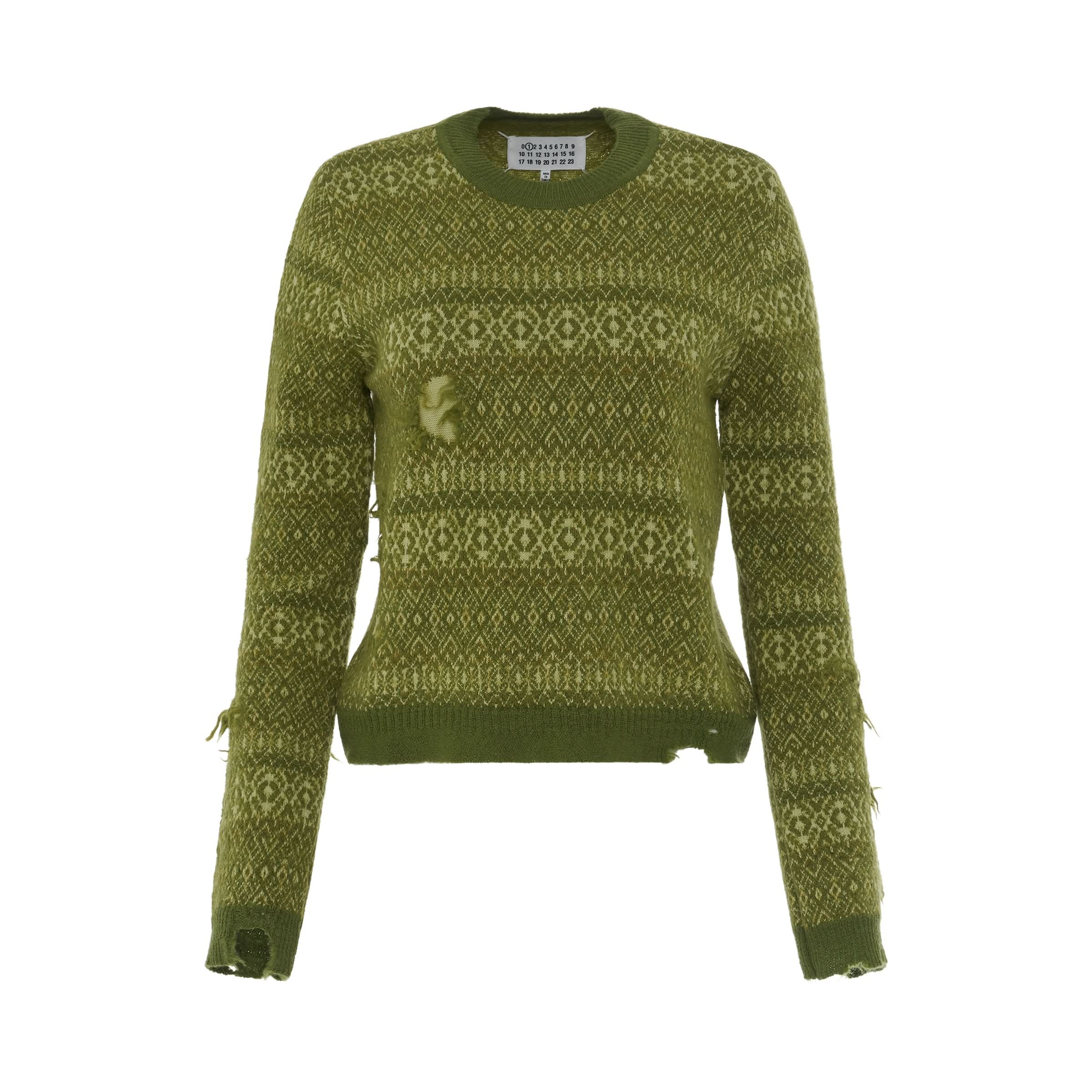 Knitted Stripe Long Sleeve Pullover in Green