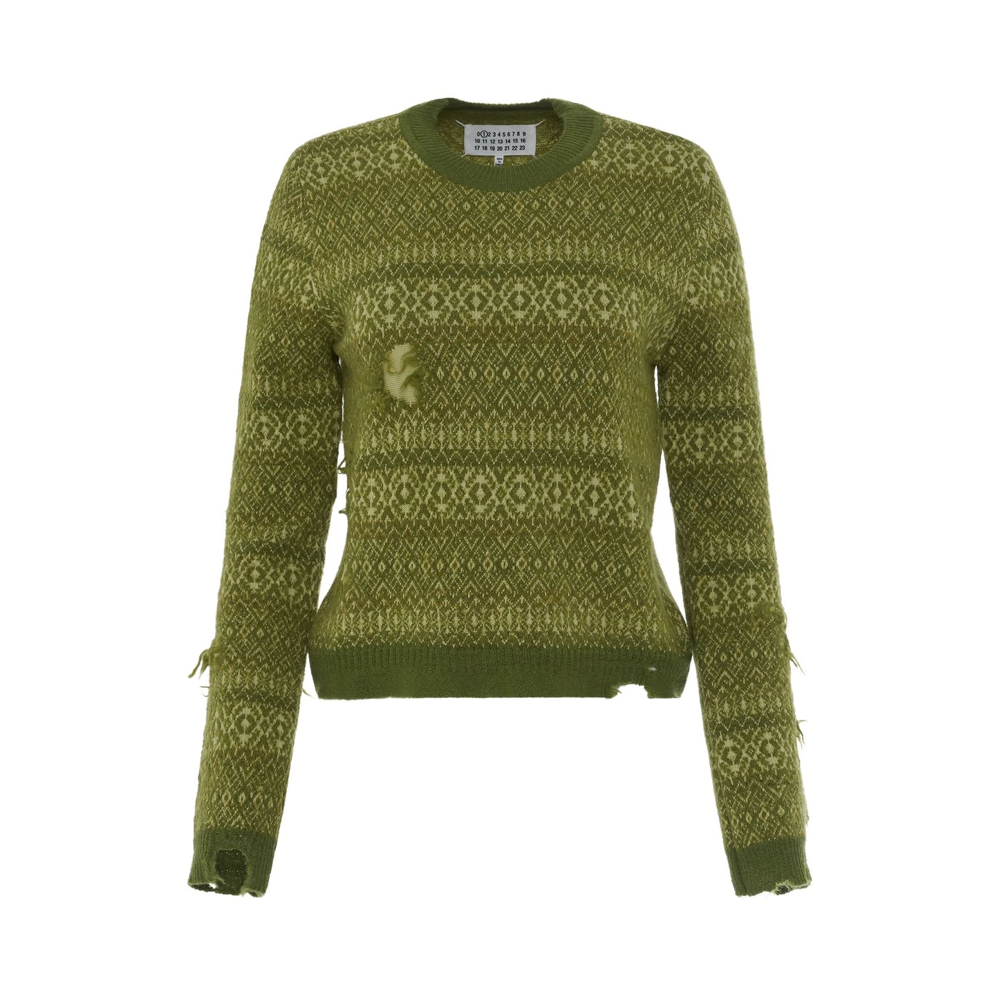 Knitted Stripe Long Sleeve Pullover in Green