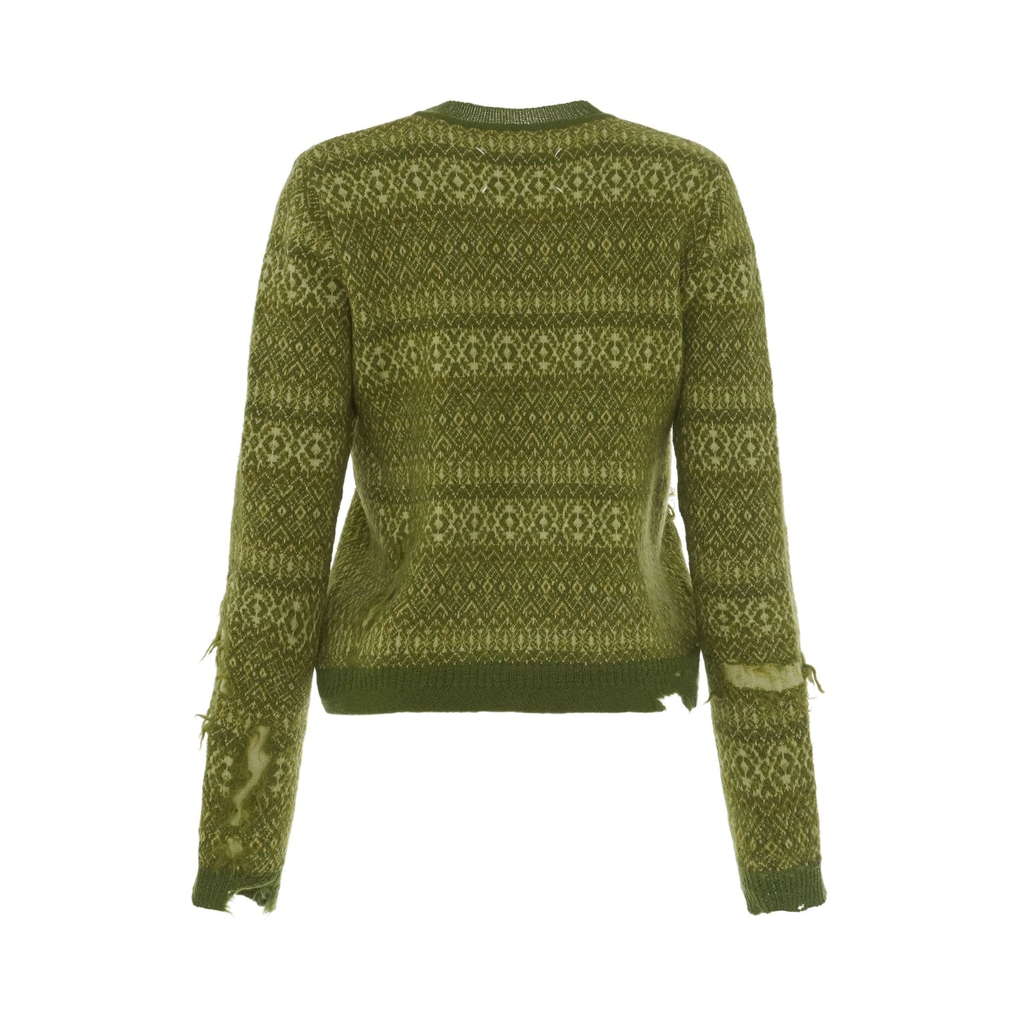 Knitted Stripe Long Sleeve Pullover in Green