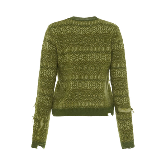 Knitted Stripe Long Sleeve Pullover in Green