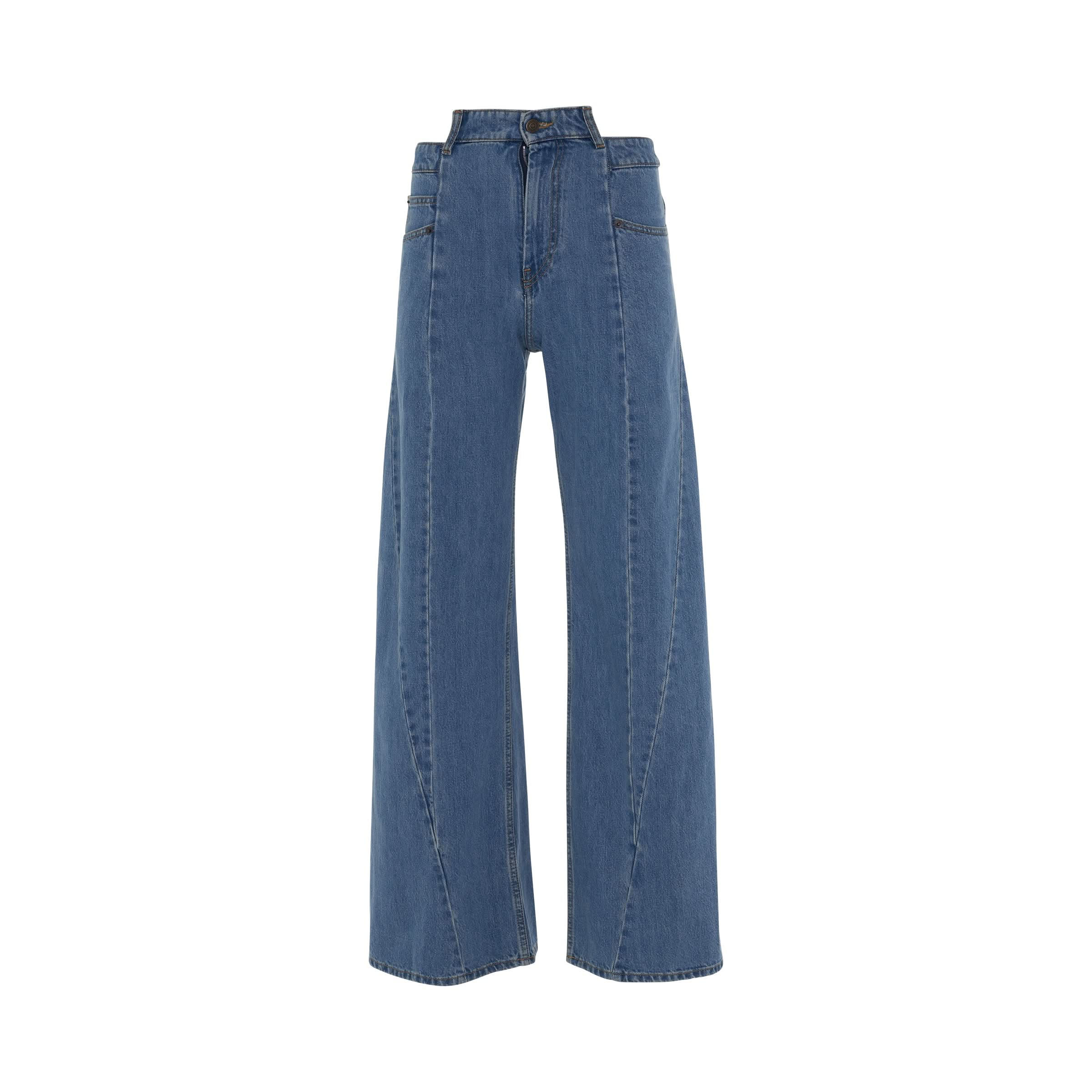 Cut Out Waistband Relaxed Fit Denim Jeans