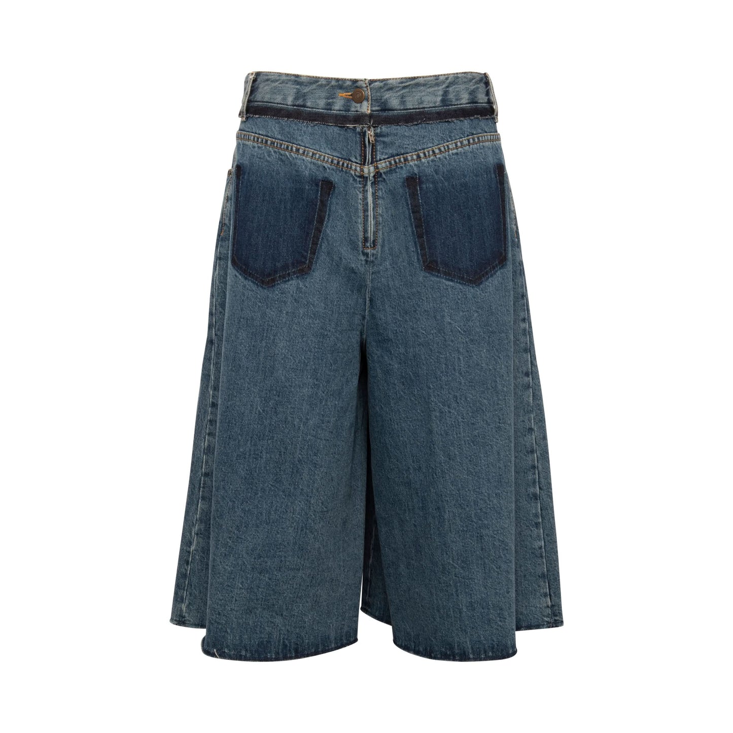 Pleated Denim Shorts in Stone