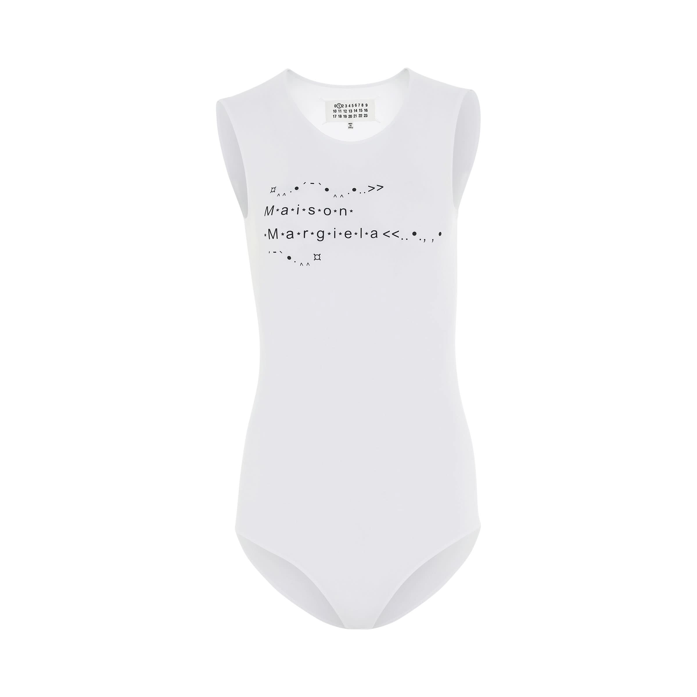 Logo Print Sleeveless Bodysuit in White