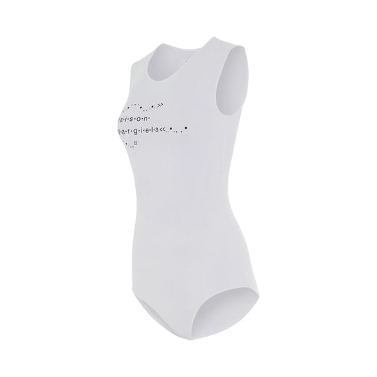 Logo Print Sleeveless Bodysuit in White