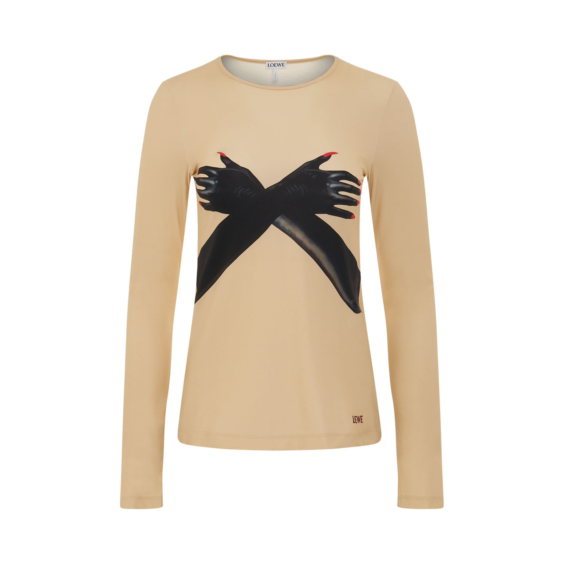 Gloves Print Top in Beige/Black