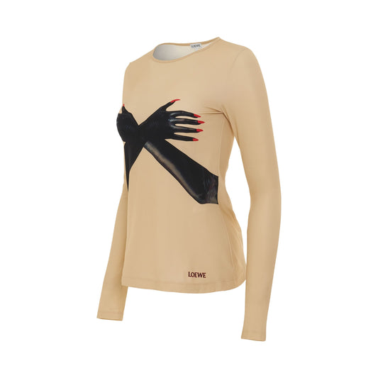 Gloves Print Top in Beige/Black