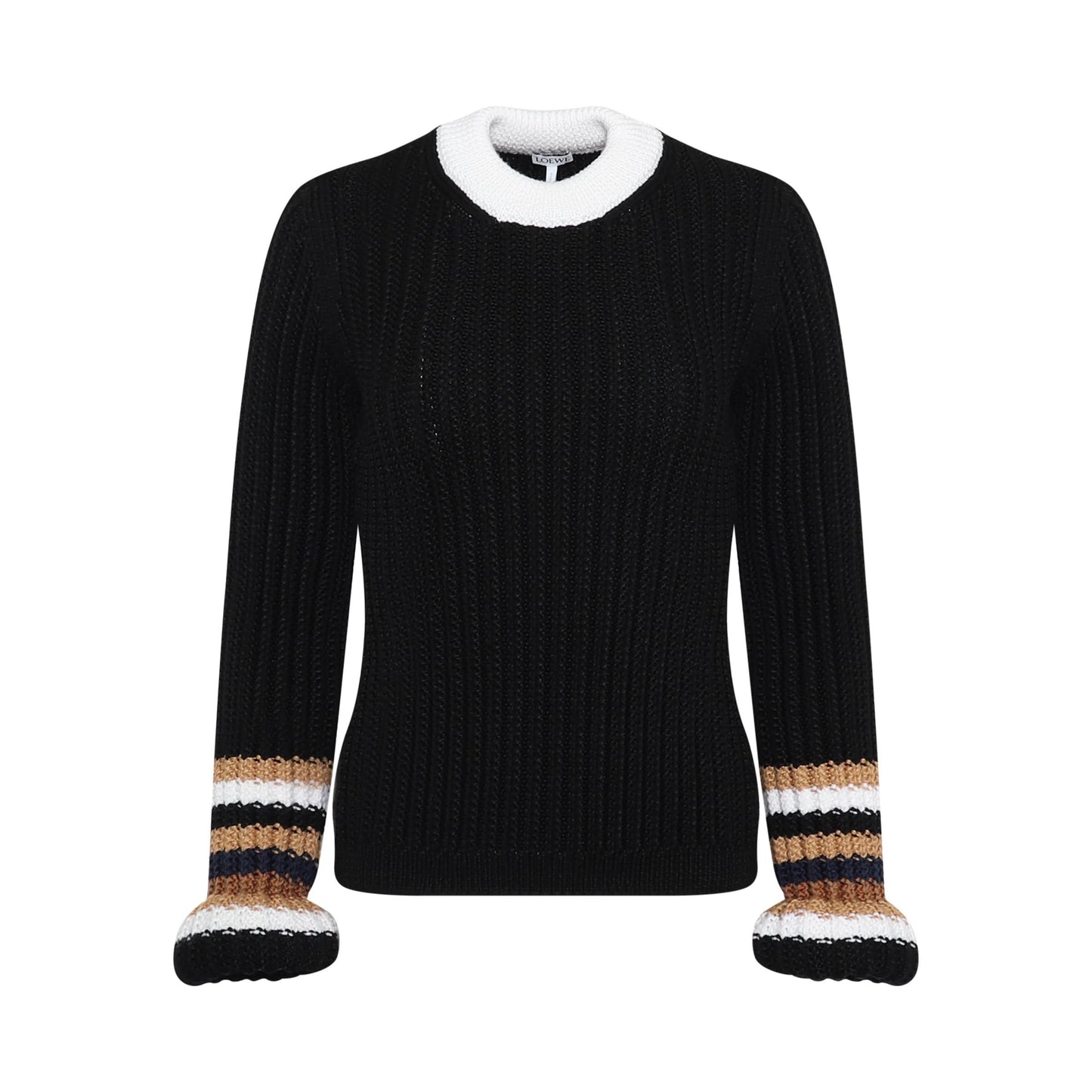 Stripe Puff Sleeve Sweater In Wool Black/Camel