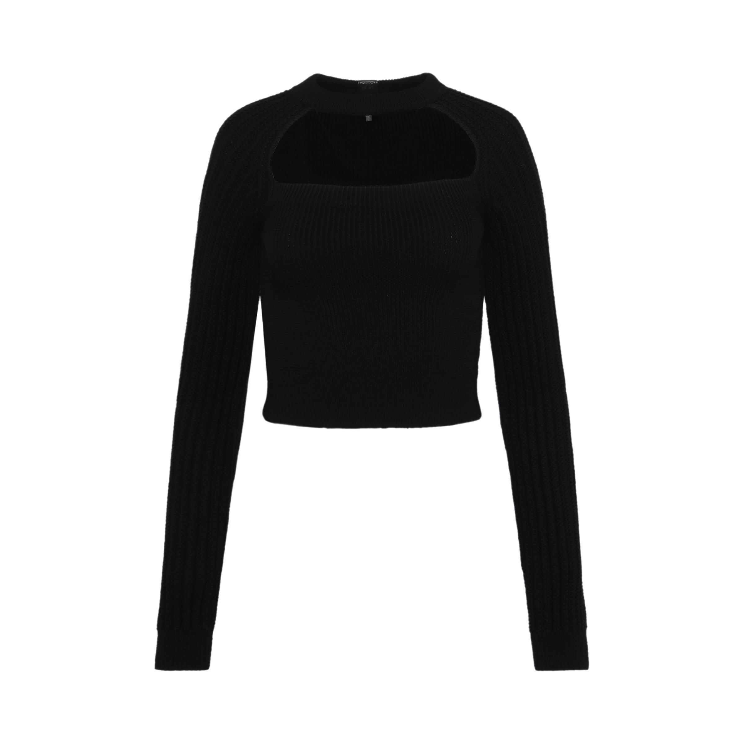 Cut Out Cropped Sweater In Wool Black