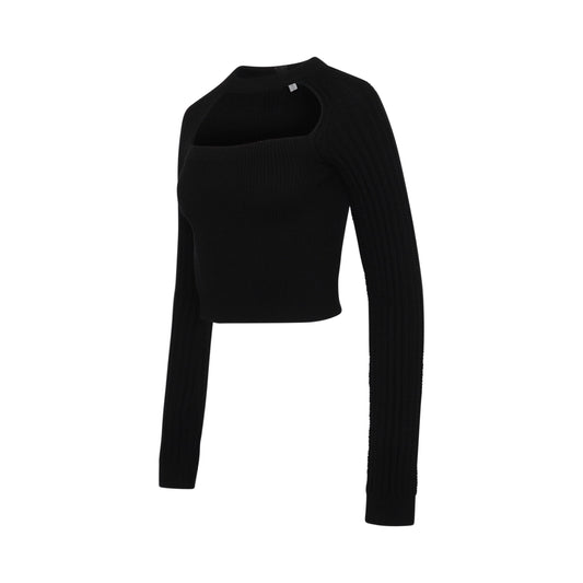 Cut Out Cropped Sweater In Wool Black