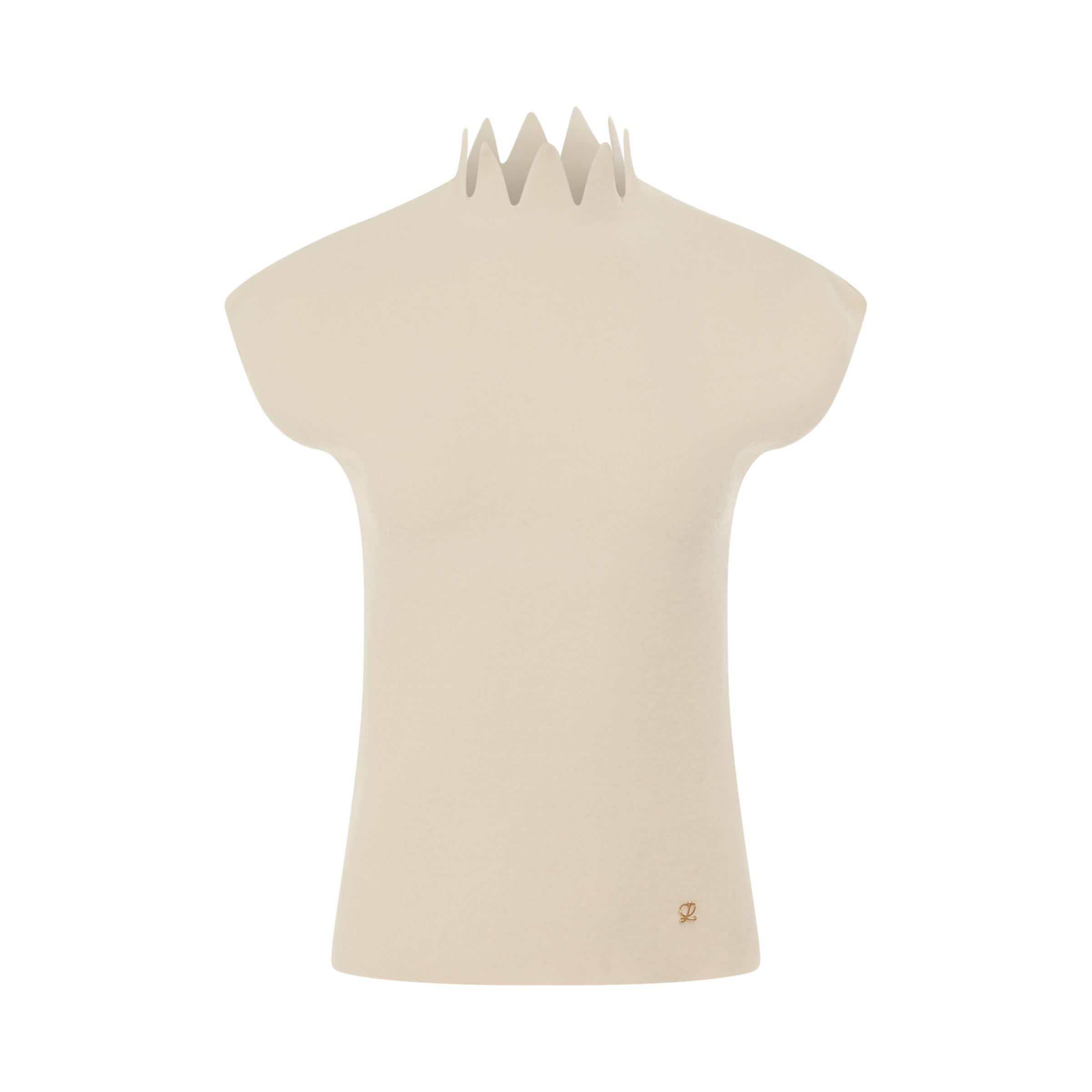 Pointy Collar Wool Top in Soft White