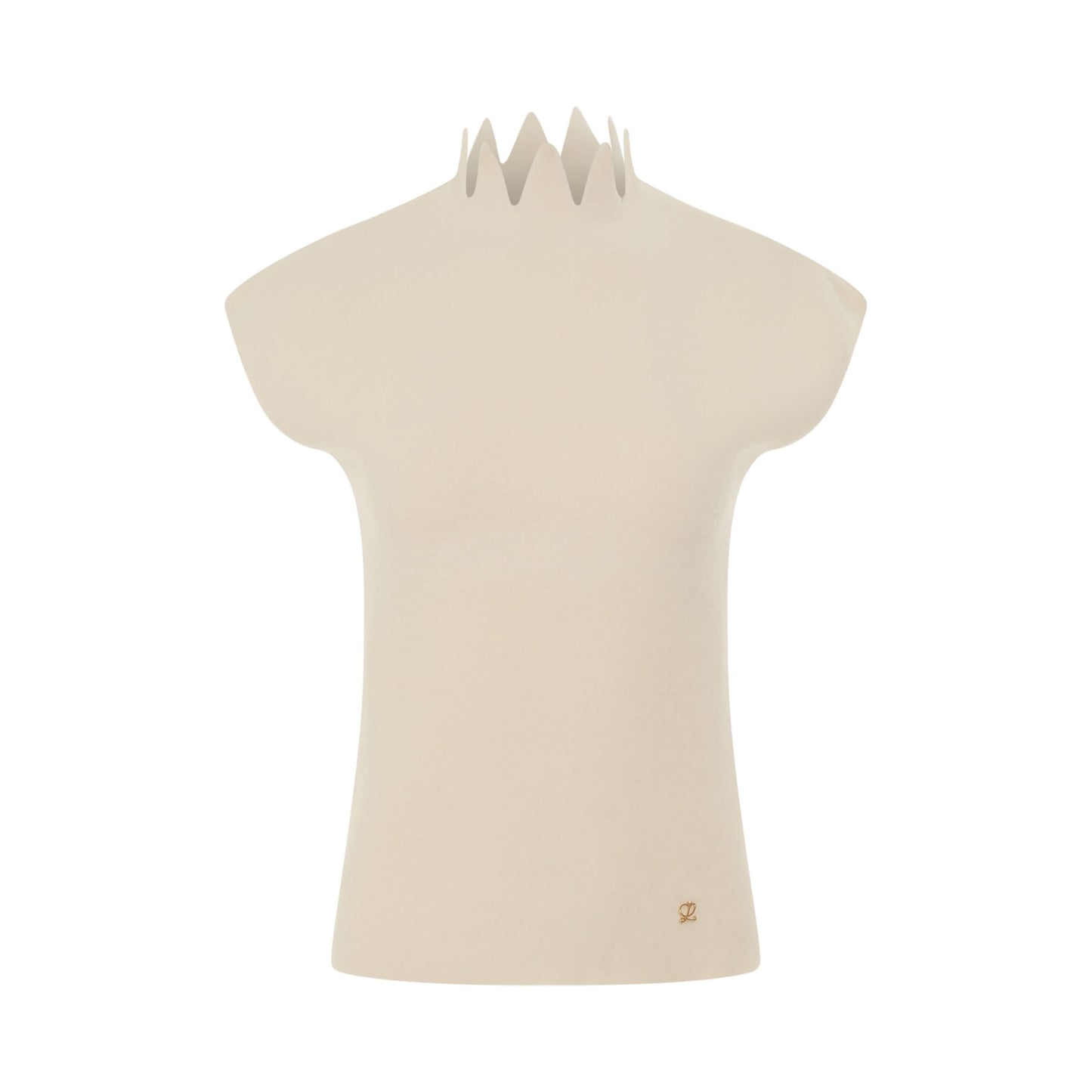 Pointy Collar Wool Top in Soft White