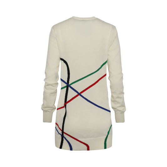 Graphic Jacquard Long Cardigan In Wool Ecru/Multicolor