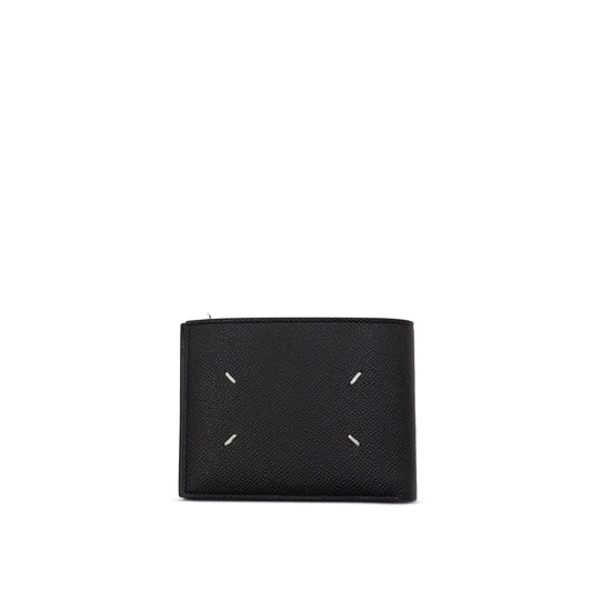 Four Stitch Flip Flap Zip Wallet in Black