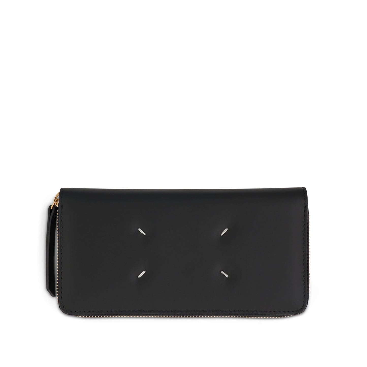 4 Stitch Long Zipped Wallet in Black