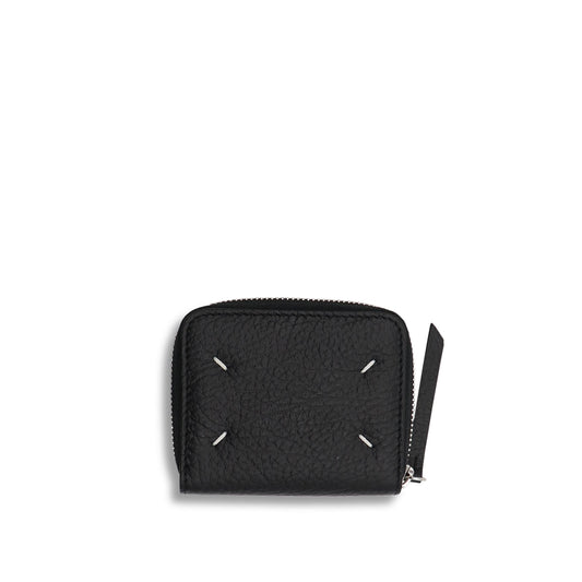 Four Stitch Zip Around Wallet in Black Col