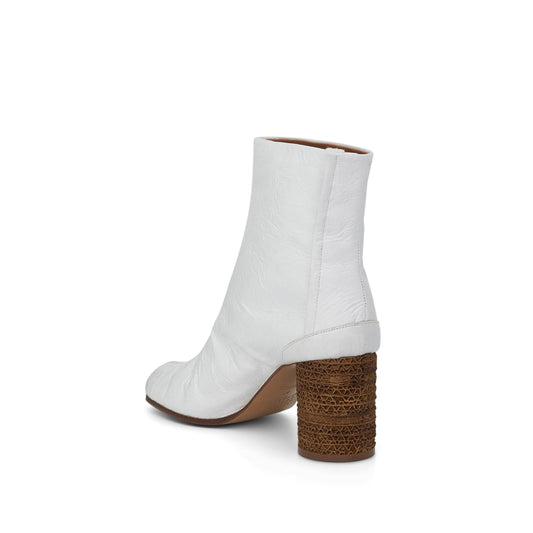 Tabi Ankle Boot with Brown Heel in White