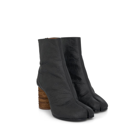 Tabi Ankle Boot with Brown Heel in Black