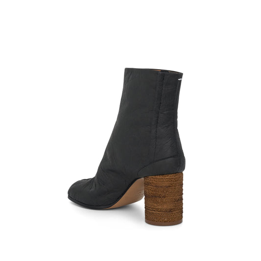 Tabi Ankle Boot with Brown Heel in Black