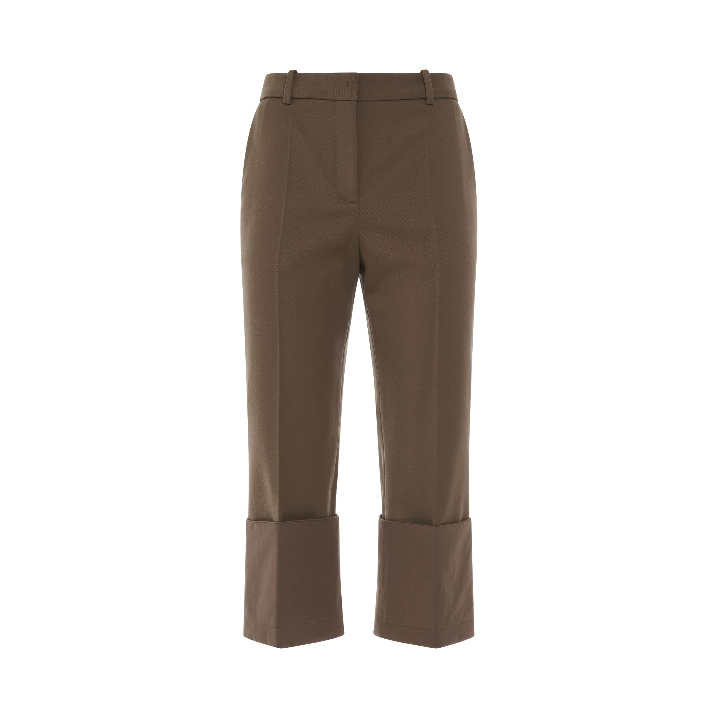 Cropped Turn Up Trousers in Beige