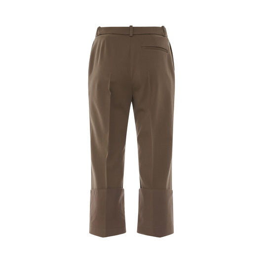 Cropped Turn Up Trousers in Beige