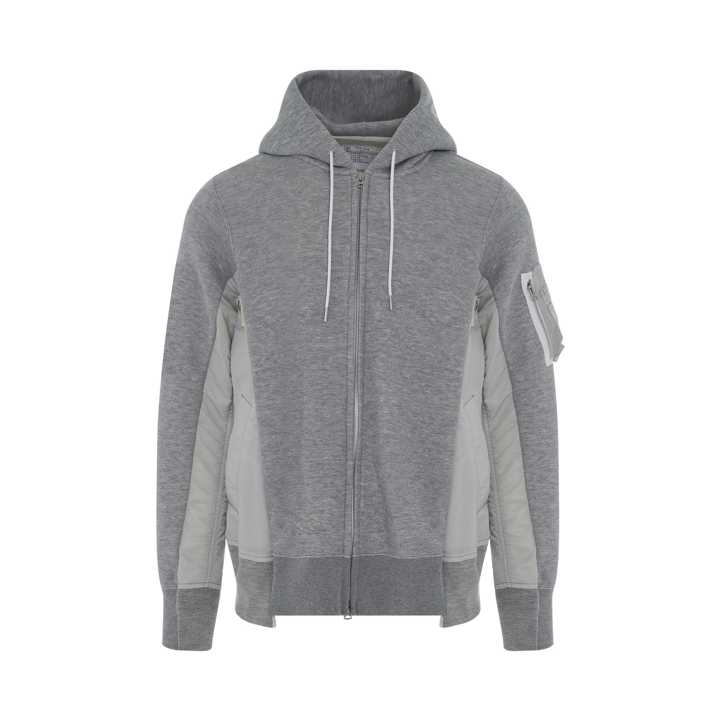 Sponge Sweat 
MA-1 Zip Up Hoodie in Light Grey