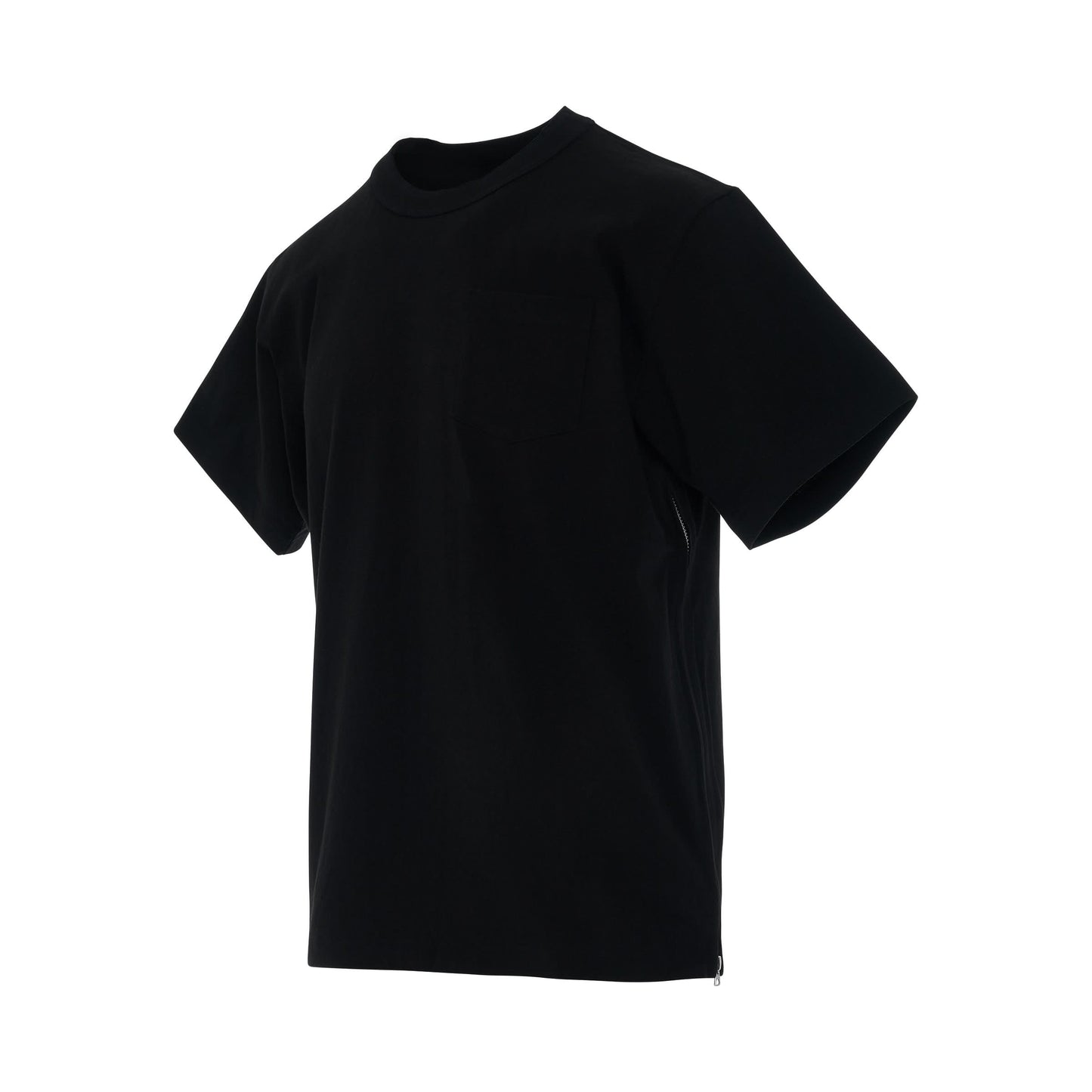 Side Zip Cotton T-Shirt in Black