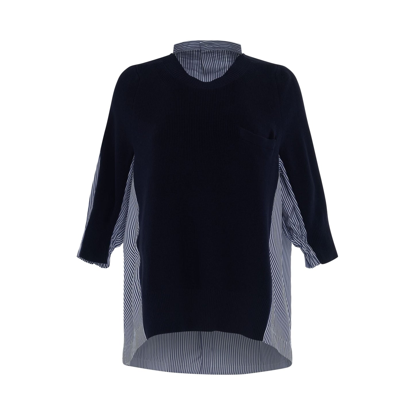 Classic Shirt Pleated Back Sweater in Navy