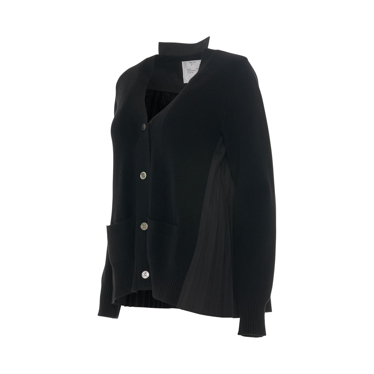 Classic Shirt Panel Wool Cardigan in Black