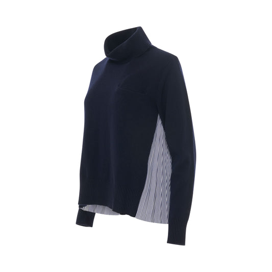 Classic Panel Turtleneck Knitwear in Navy Stripe