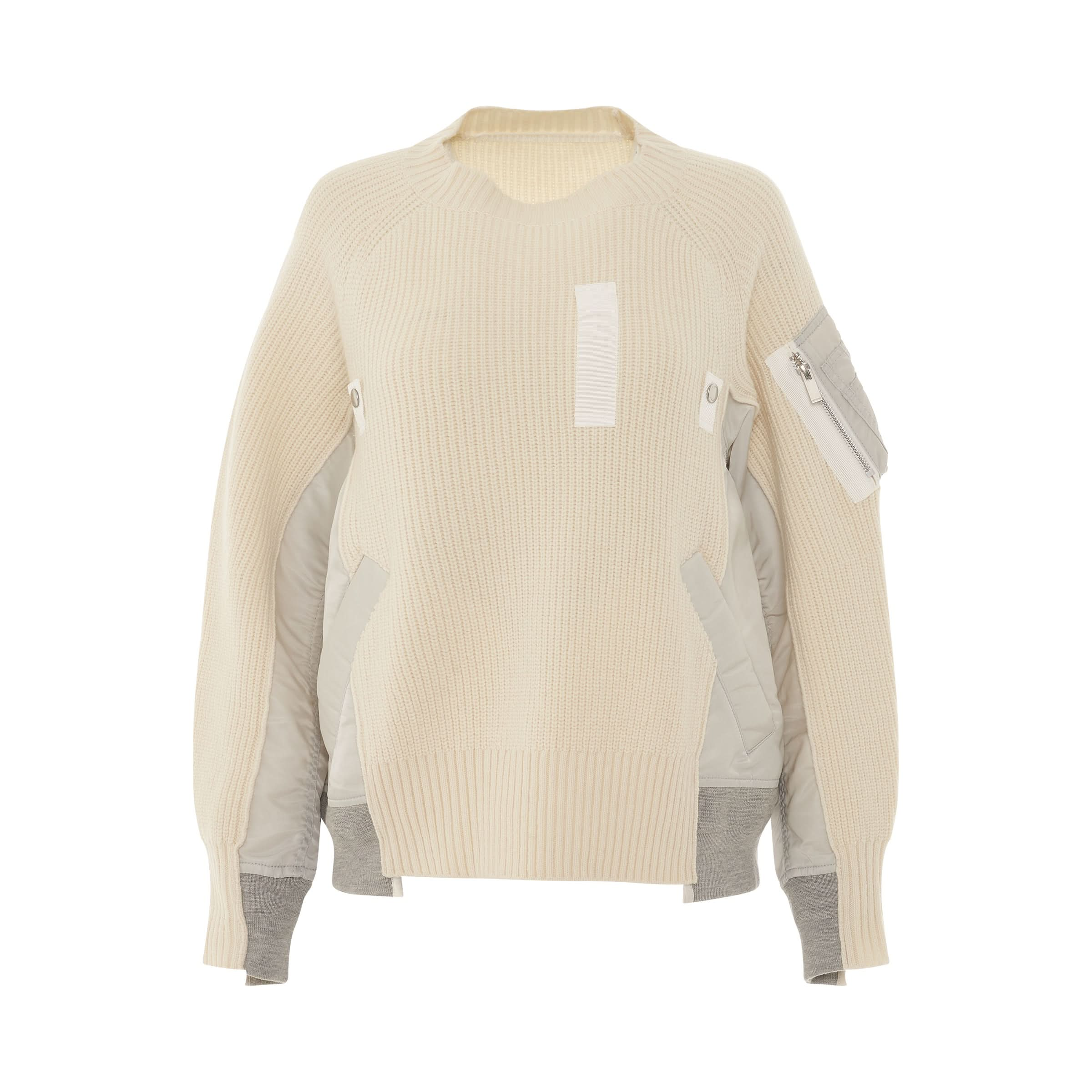 Classic Pocket Detail Ribbed Knitwear in Off White