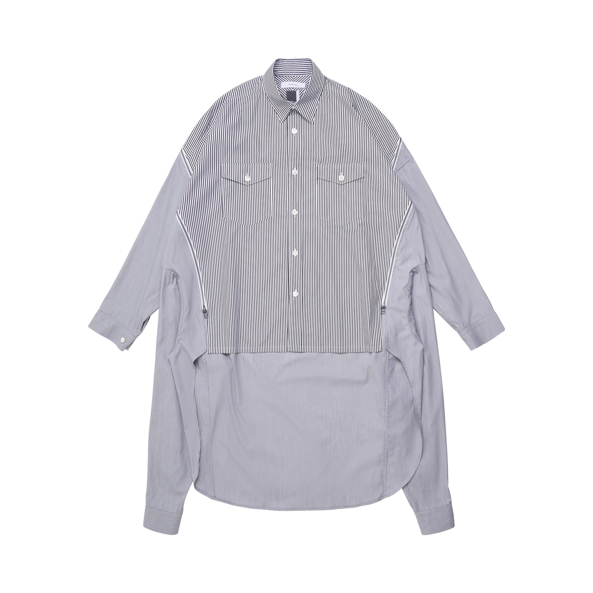 High-Low Zipper 4 Sleeve Shirt in Grey Stripes