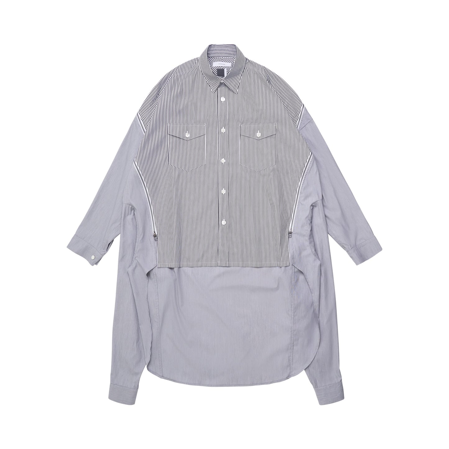 High-Low Zipper 4 Sleeve Shirt in Grey Stripes