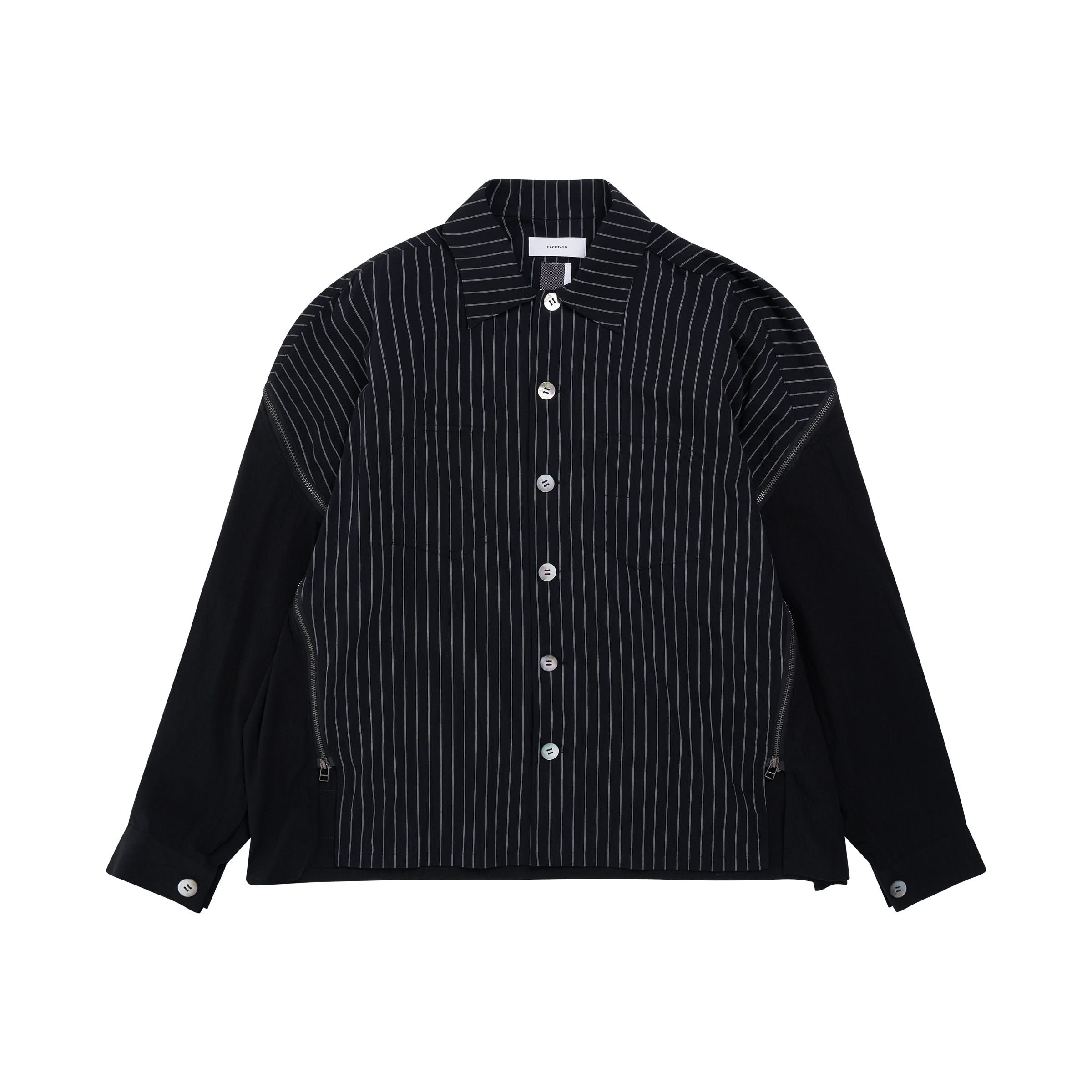 Striped Shirt with Signature Zip in Black