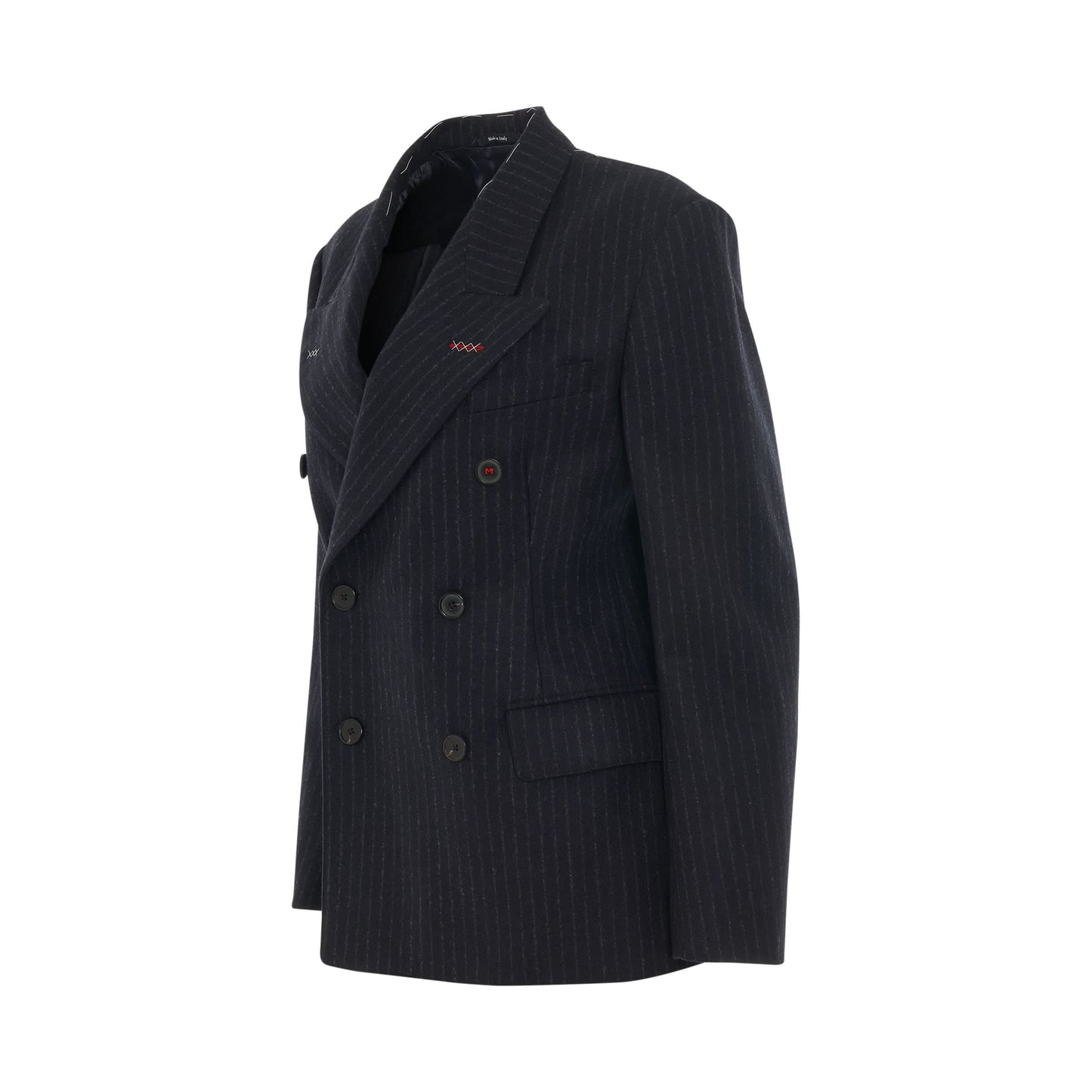 Pinstripe Double Breasted Wool Blazer in Blue