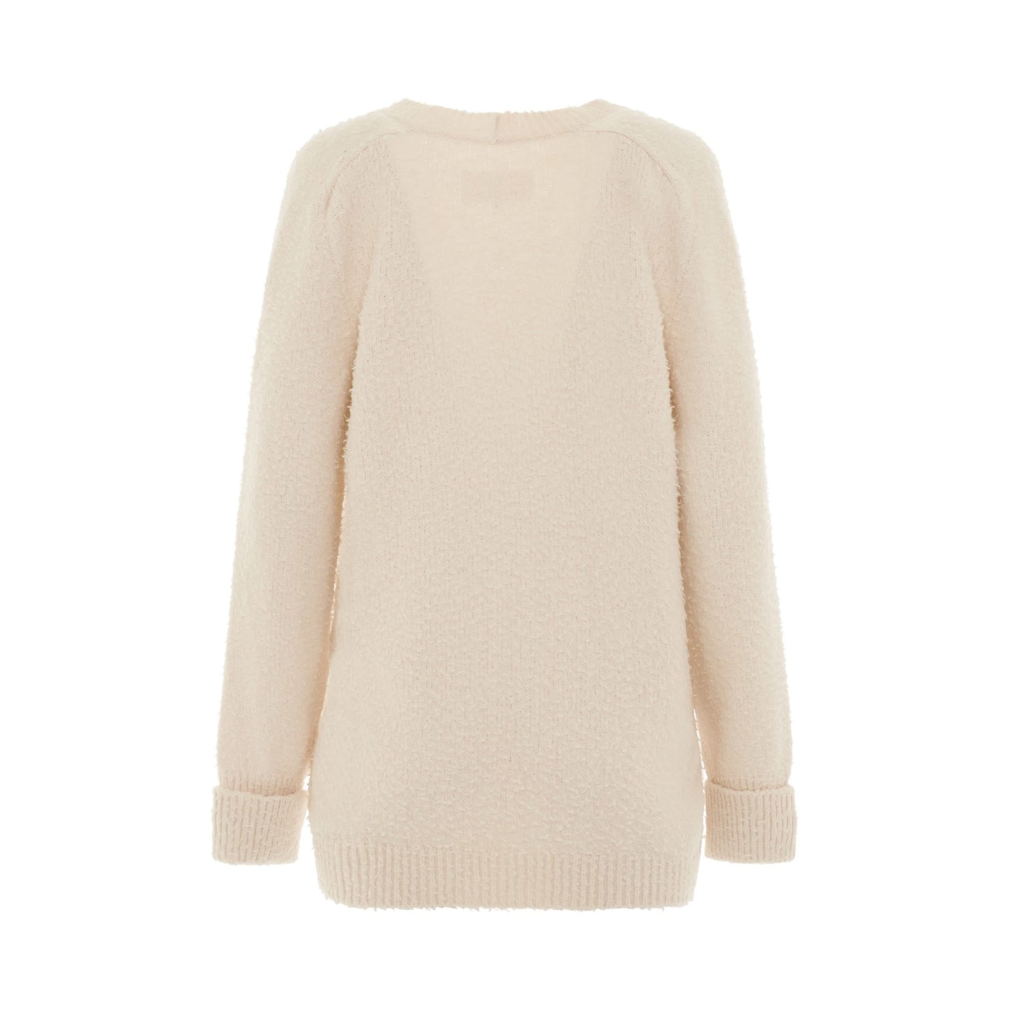 Oversized Piled Knit Cardigan in Off-White