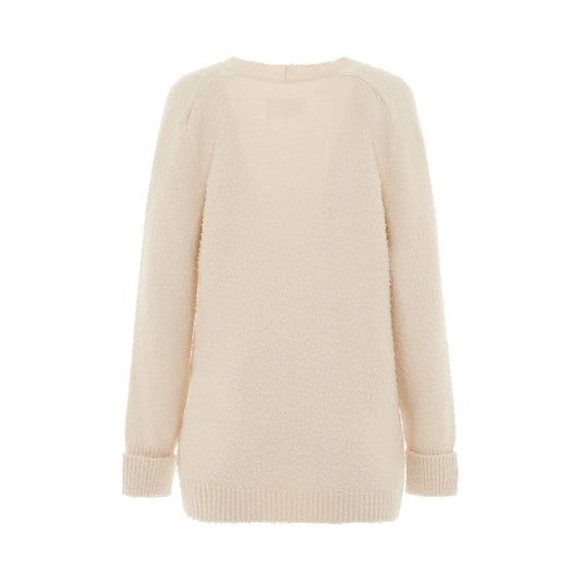 Oversized Piled Knit Cardigan in Off-White