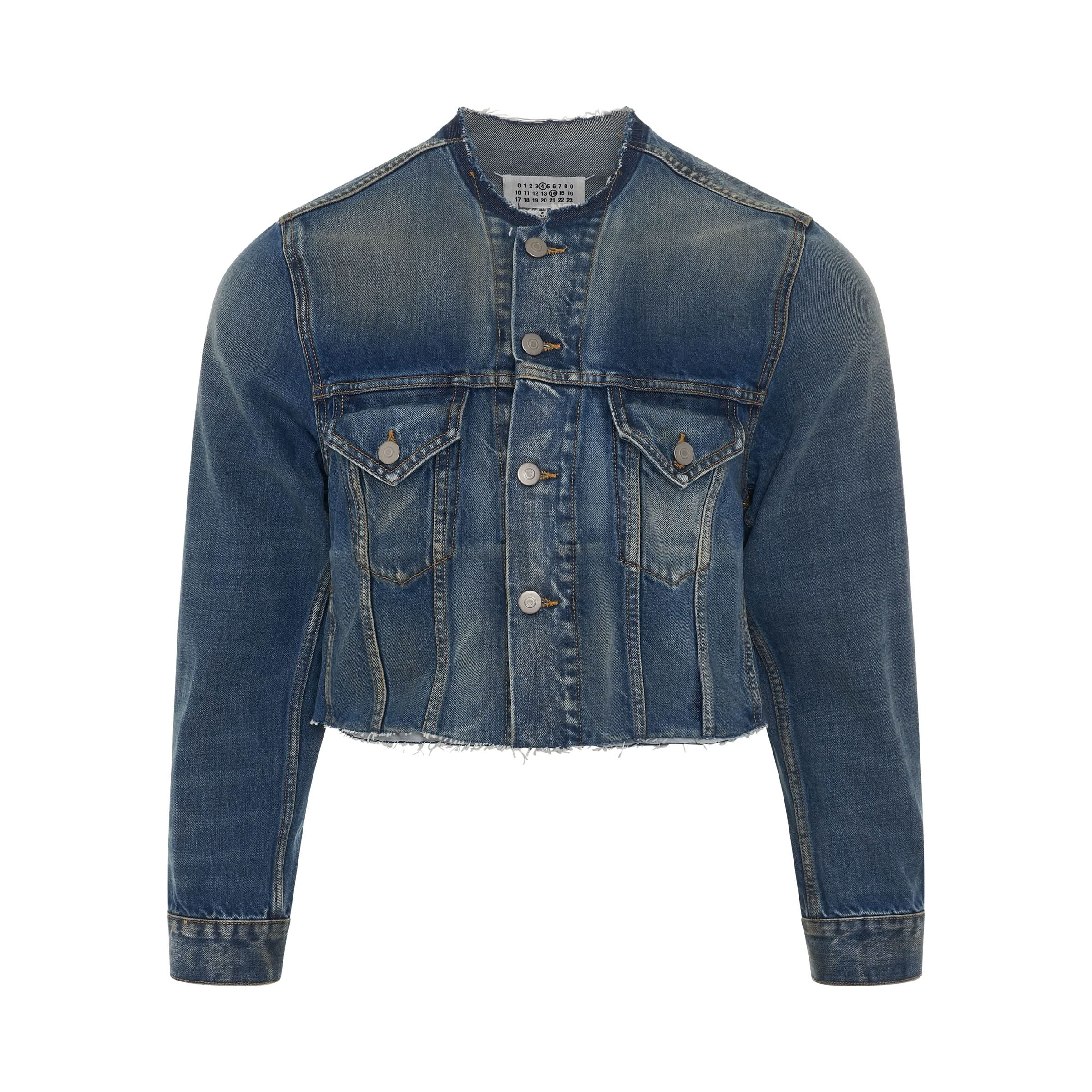 Cropped Collarless Denim Jacket