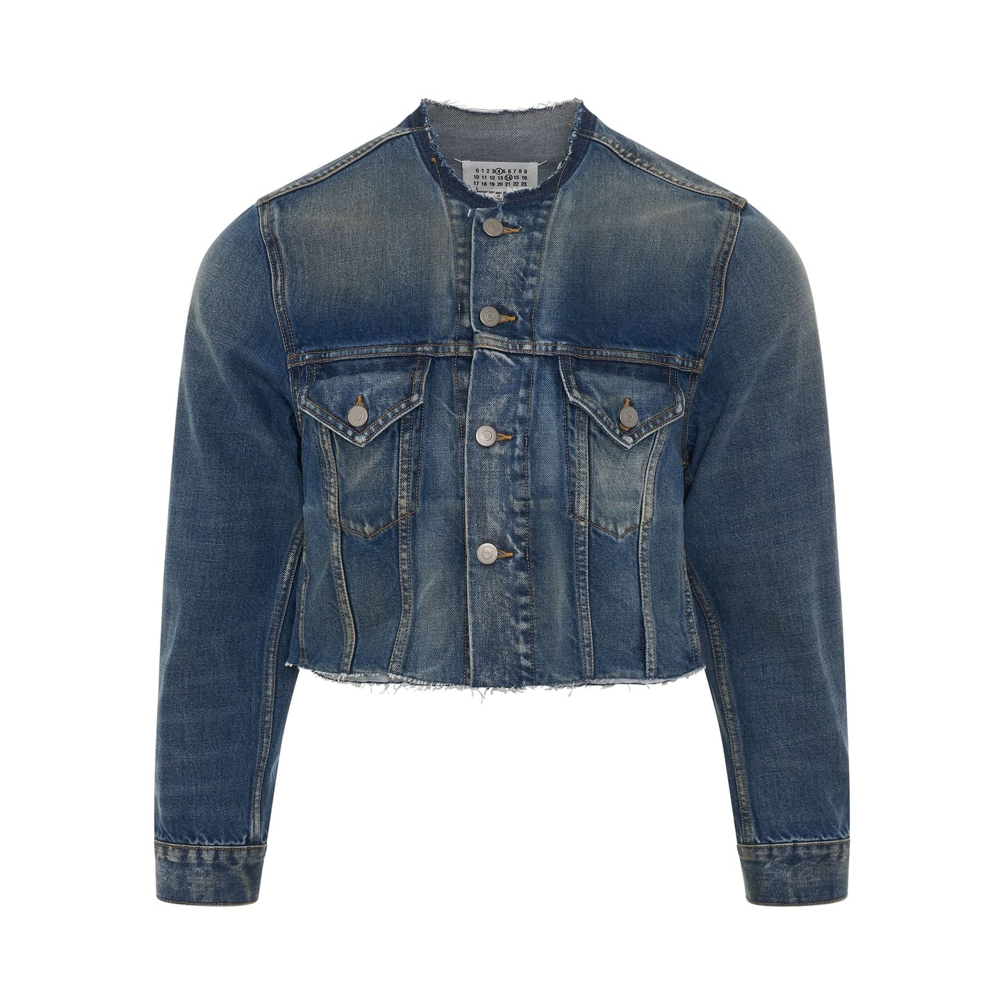 Cropped Collarless Denim Jacket