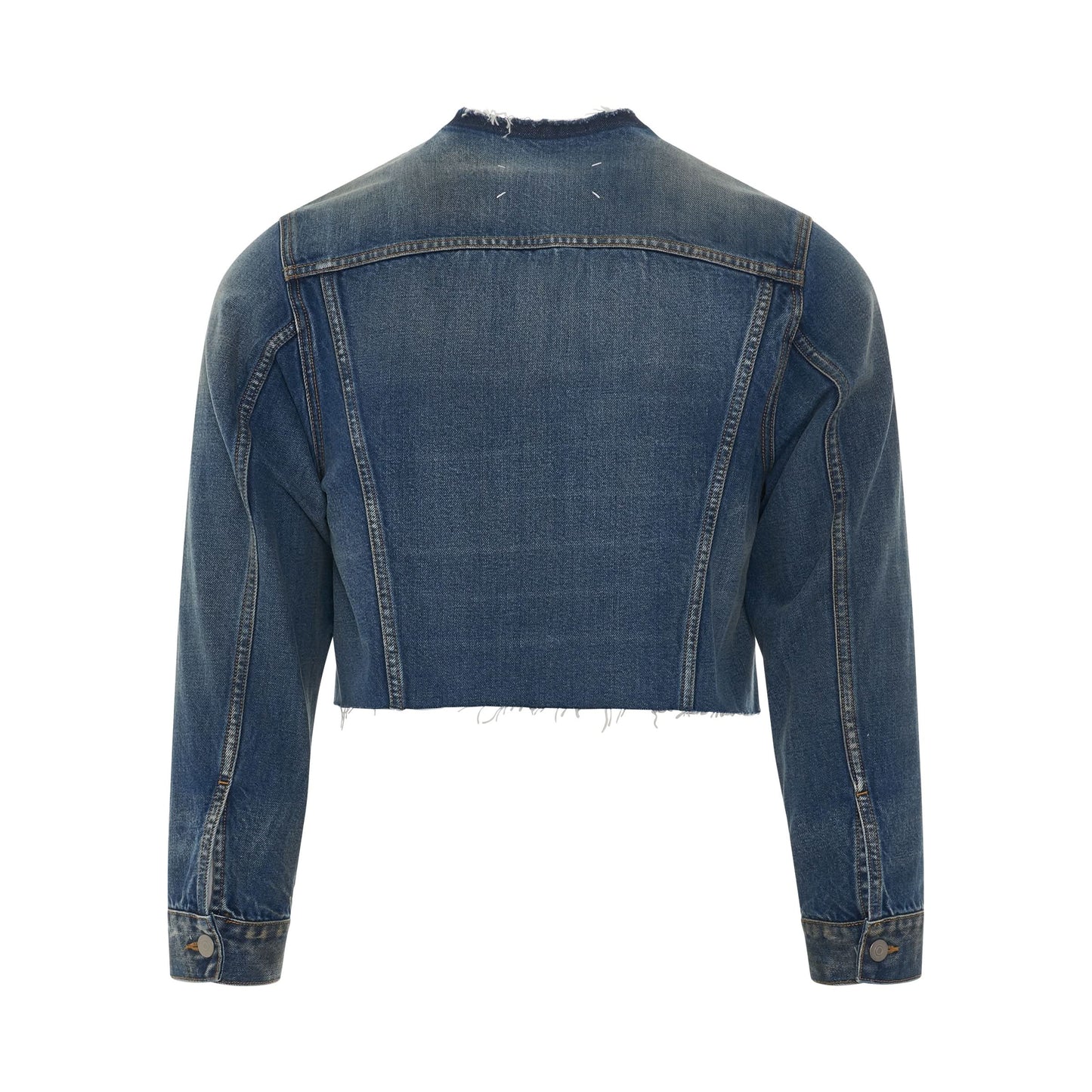 Cropped Collarless Denim Jacket