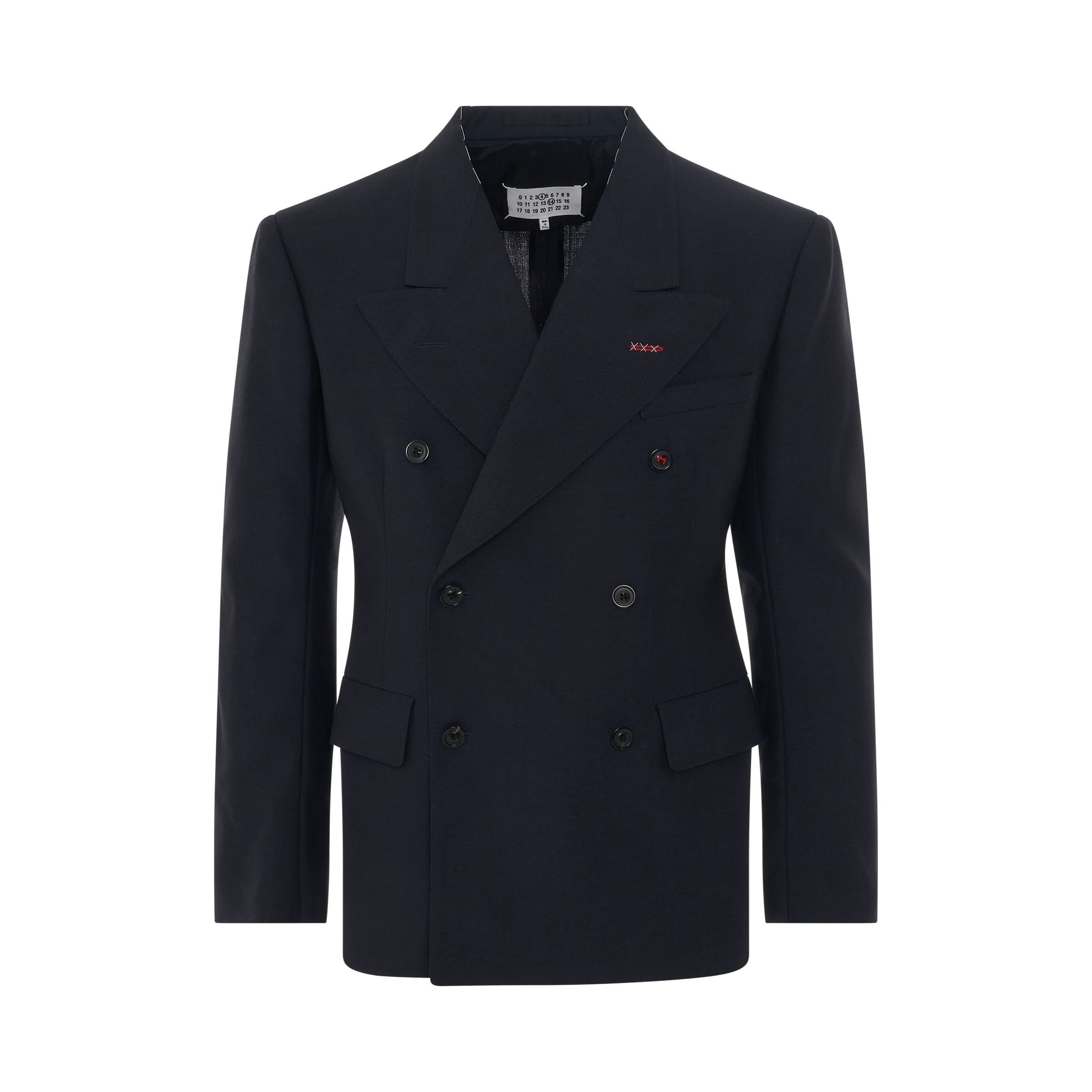 Double Breasted Contrast Stitch Blazer in Navy