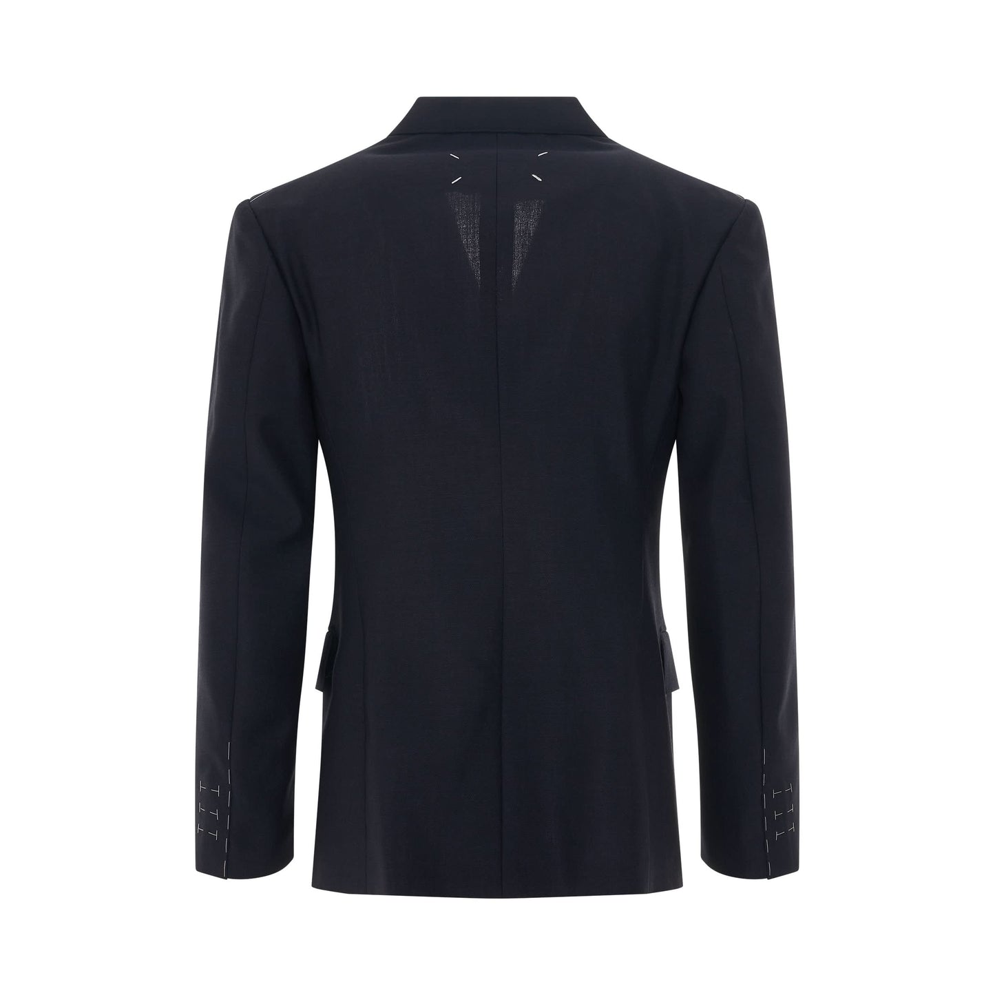 Double Breasted Contrast Stitch Blazer in Navy