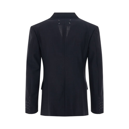 Double Breasted Contrast Stitch Blazer in Navy