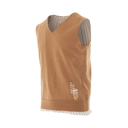 Distressed Finish Pullover Vest in Camel