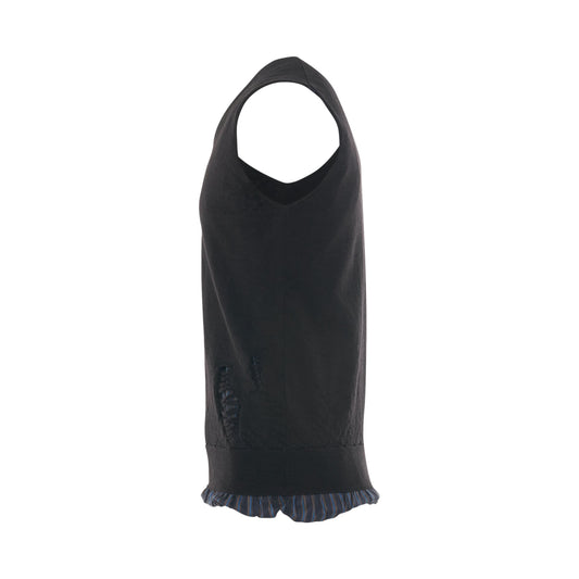 Ruched Trim V-Neck Vest in Charcoal