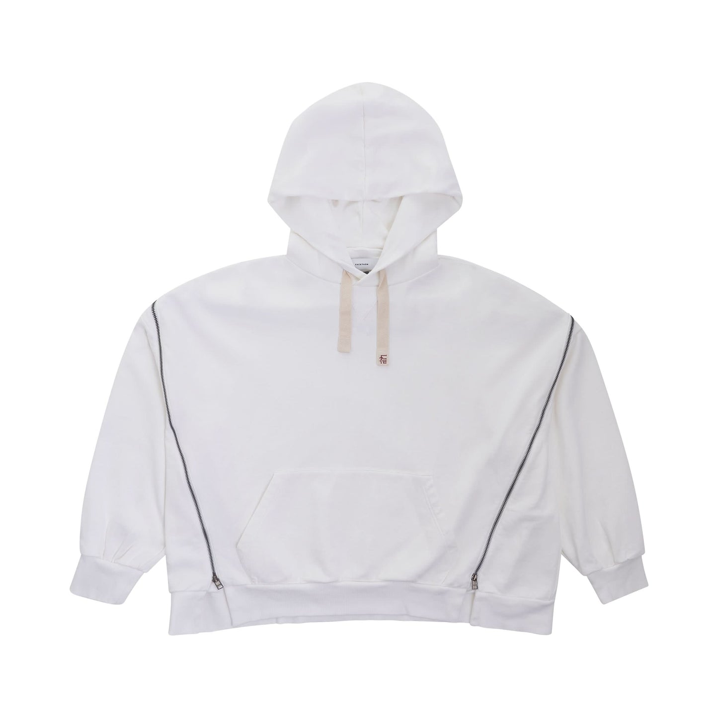 Embroidered Drawstring Zip Hoodie in White