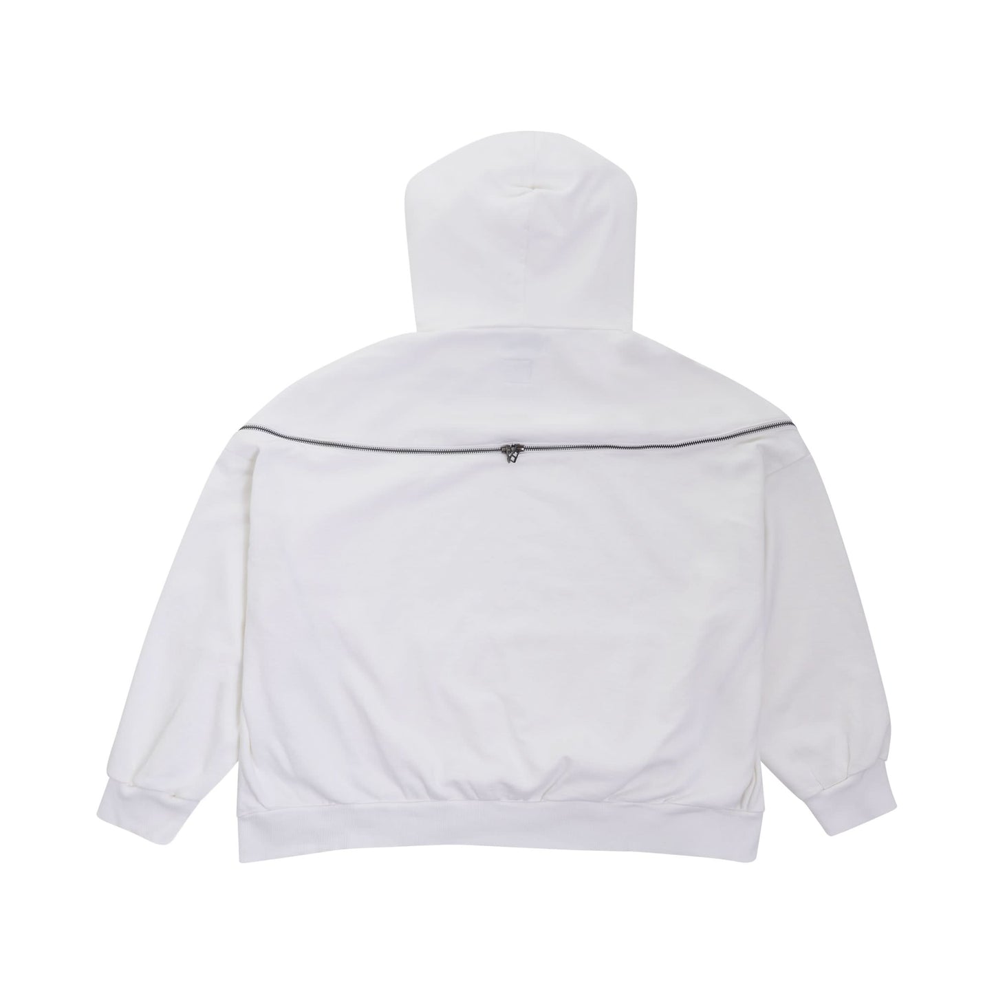 Embroidered Drawstring Zip Hoodie in White