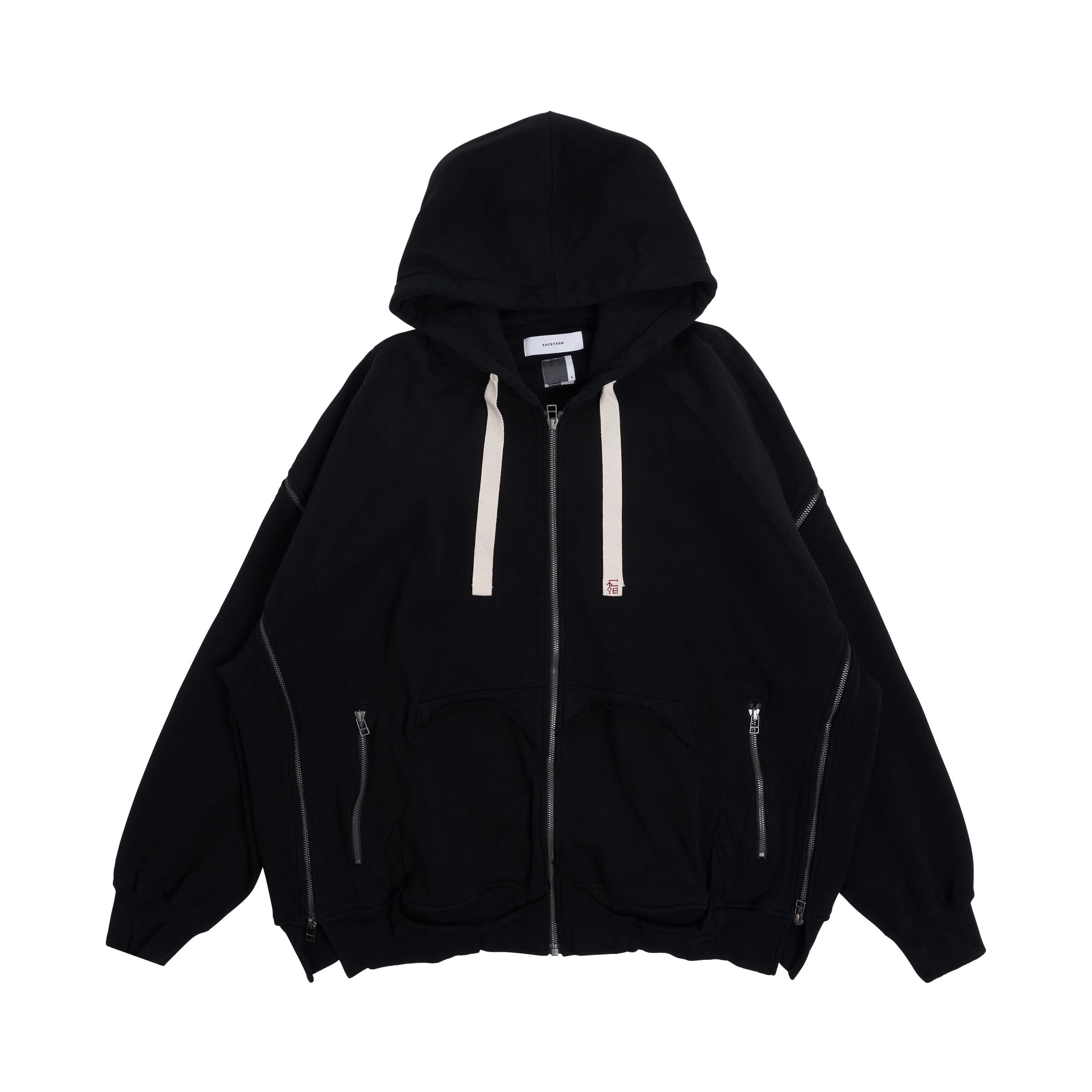 Destroyed Pocket Hoodie with Signature Zip in Black