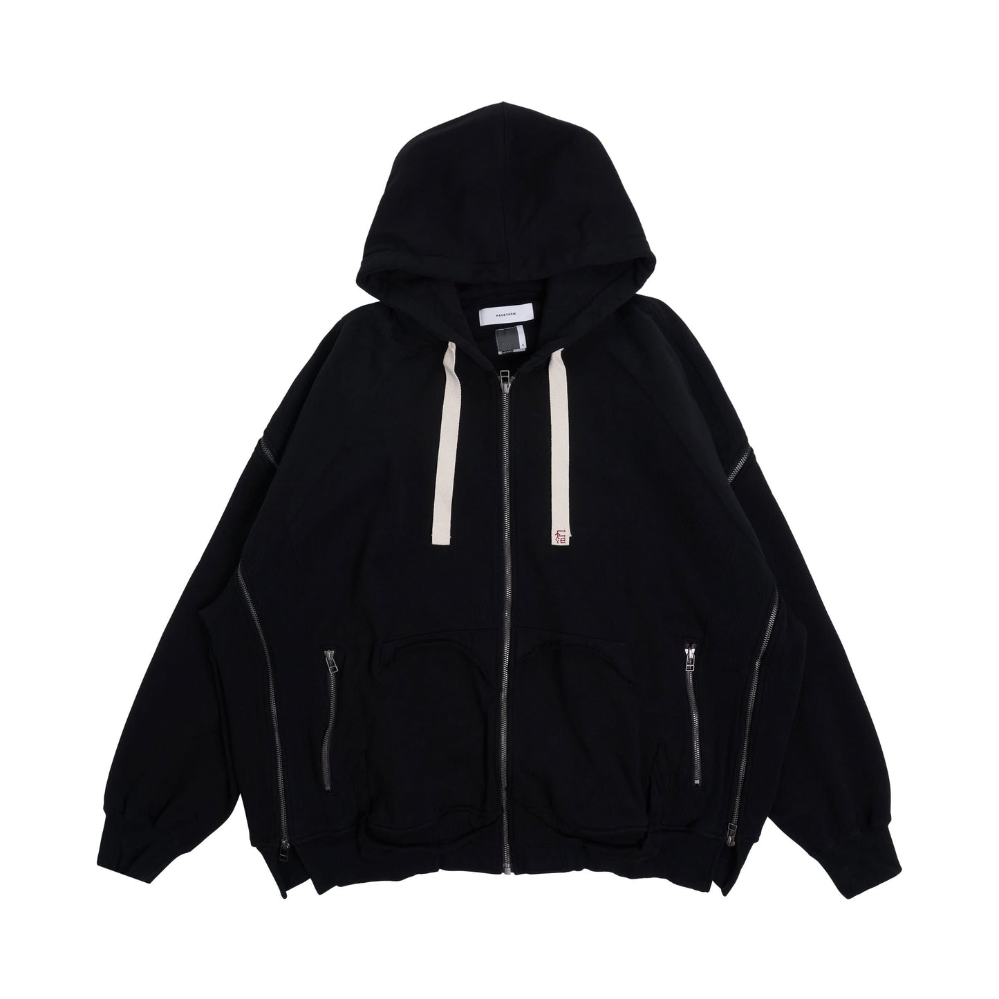 Destroyed Pocket Hoodie with Signature Zip in Black