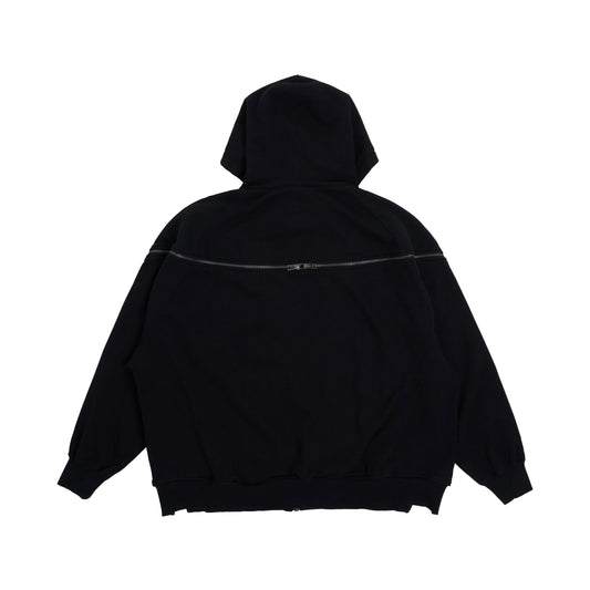 Destroyed Pocket Hoodie with Signature Zip in Black